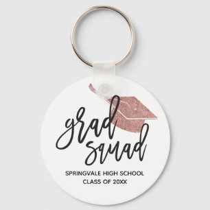 Pink Glitter Cap Grad Squad Graduation Keepsake Key Ring