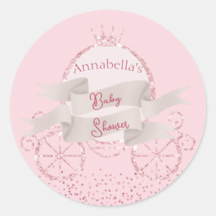 Pink Glitter Carriage Fairy Tale Baby Shower Classic Round Sticker