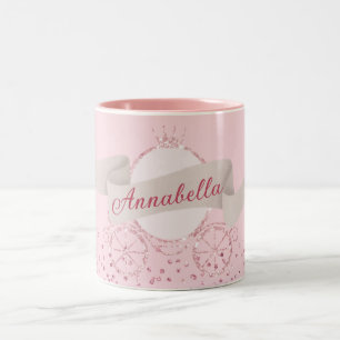Pink Glitter Carriage Fairy Tale Custom Name Two-Tone Coffee Mug
