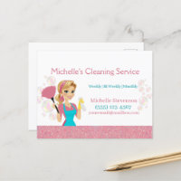 Pink Glitter Cartoon Maid House Cleaning Service