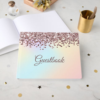 Pink Glitter Cascade and Pastel Colours Guest Book