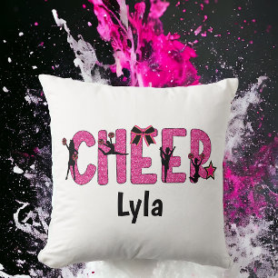 Pink Glitter Cheerleader Bow Star Personalised Cushion