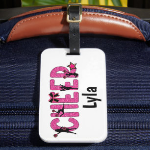 Pink Glitter Cheerleader Cheer Personalised Luggage Tag