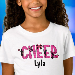 Pink Glitter Cheerleader Cheer Personalised T-Shirt