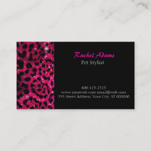 Pink Glitter Cheetah Print Pet Groomer Business Card