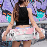 Pink Glitter Cherry Blossom Monogram Girly Skateboard<br><div class="desc">White cherry blossom branch on a pink glitter sparkle background. Customize this Skateboard with your daughter´s name!</div>