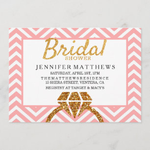 Pink Glitter Chevron Bridal Shower Invitation