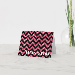 Pink Glitter Chevron Folded Thank You Card