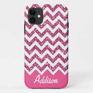 Pink Glitter Chevron Name BLING Case