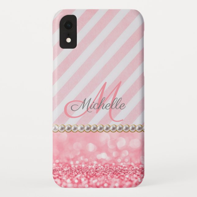 Pink Glitter, Chevron Stripe Personalised Case-Mate iPhone Case (Back)