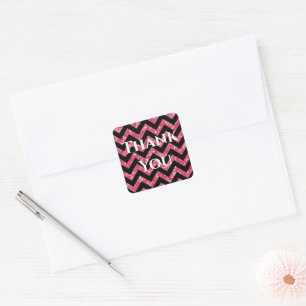 Pink Glitter Chevron Thank You Stickers
