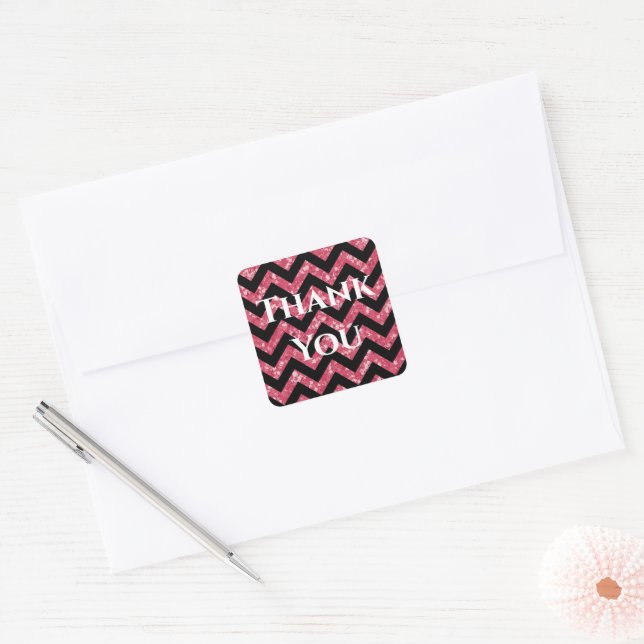 Pink Glitter Chevron Thank You Stickers (Envelope)
