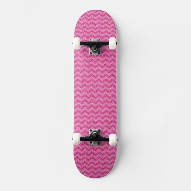 pink glitter chevron zig zag sparkles skateboard (Front)
