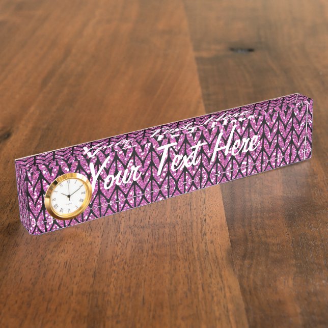 Pink Glitter Chevrons Knit Pattern Print Nameplate (Side)