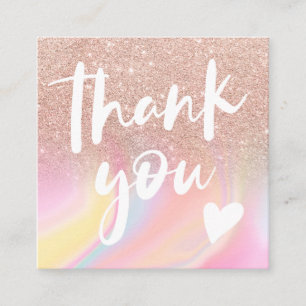 pink glitter chic rainbow marble pastel thank you square business card