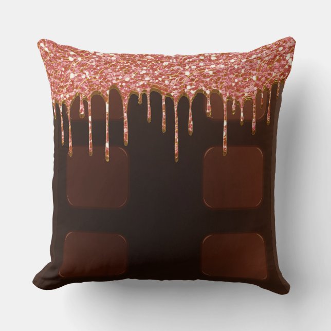 Pink Glitter Chocolate Drip Sugar Sweets Girly Cushion (Front)