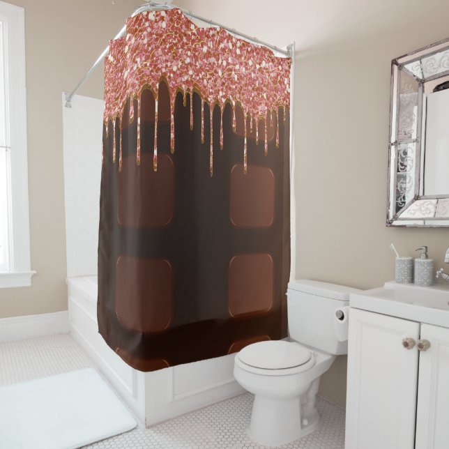Pink Glitter Chocolate Drip Sugar Sweets Girly Shower Curtain (In Situ)