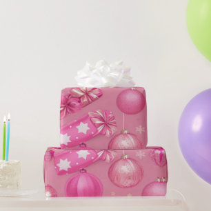 Pink Glitter Christmas Ball Wrapping Paper