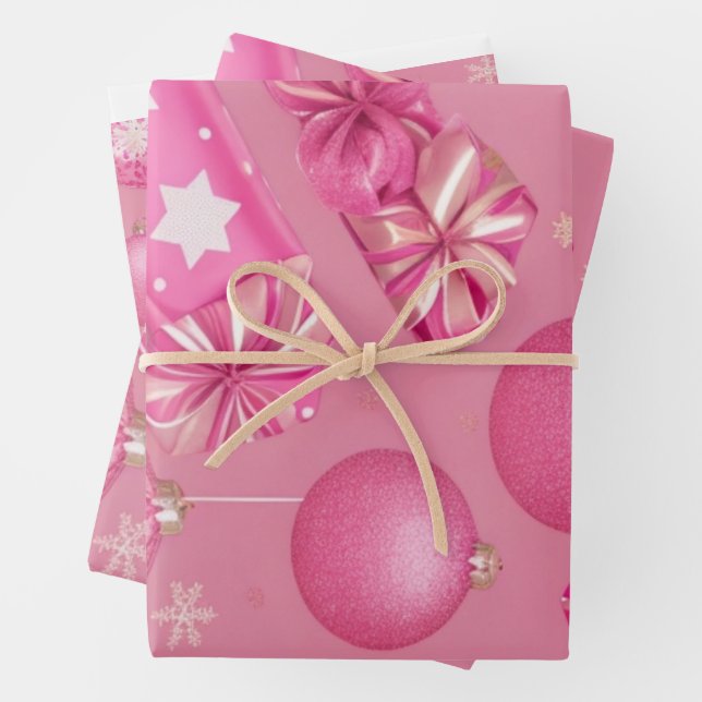 Pink Glitter Christmas Ball   Wrapping Paper Sheet (In situ)