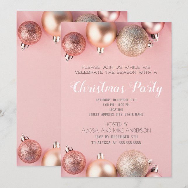 Pink Glitter Christmas Ornament Holiday Invitation (Front/Back)