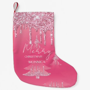 Pink Glitter Christmas Tree Small Christmas Stocking