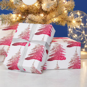 Pink Glitter Christmas Tree Wrapping Paper