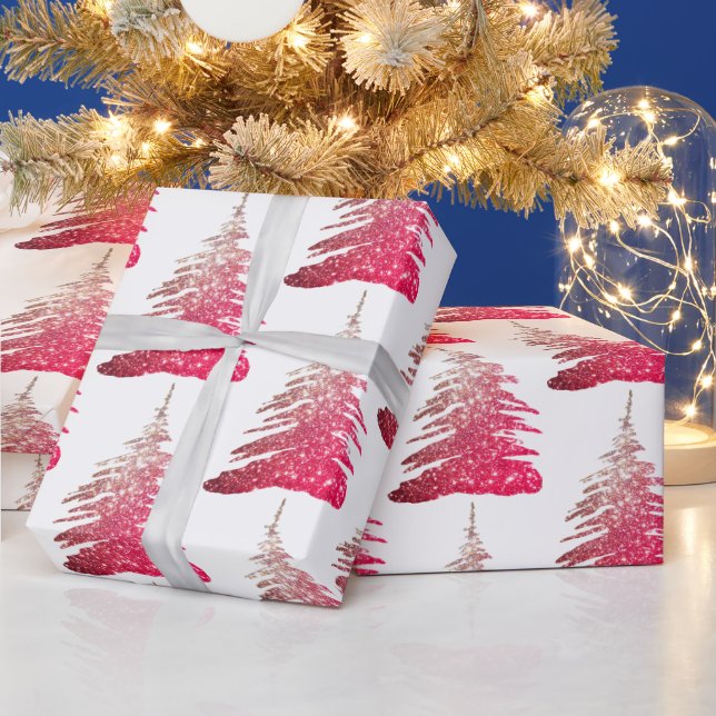 Pink Glitter Christmas Tree Wrapping Paper (Holidays)