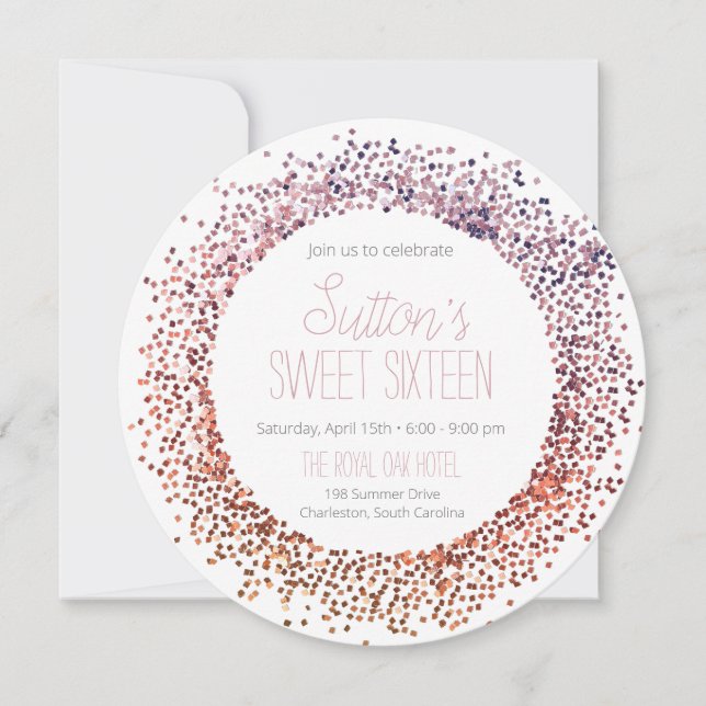 Pink Glitter Circle Invitation (Front)