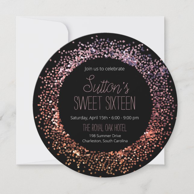 Pink Glitter Circle Invitation (Front)