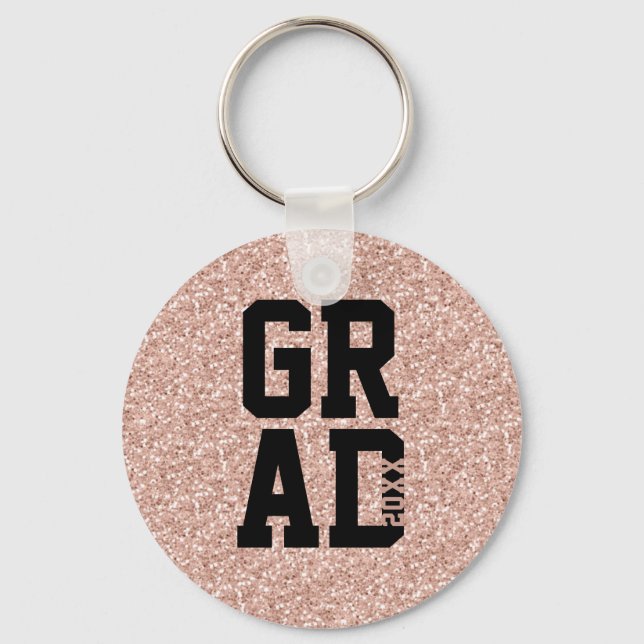 Pink Glitter Class of Graduation Keepsake Key Ring (Front)