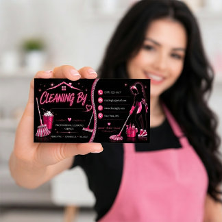 Pink Glitter Cleaning Service House Branding Business Card