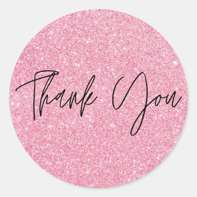 Pink Glitter Colours Thank You Classic Round Sticker (Front)