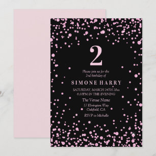 Pink Glitter Confetti Girls 2nd Birthday Invite