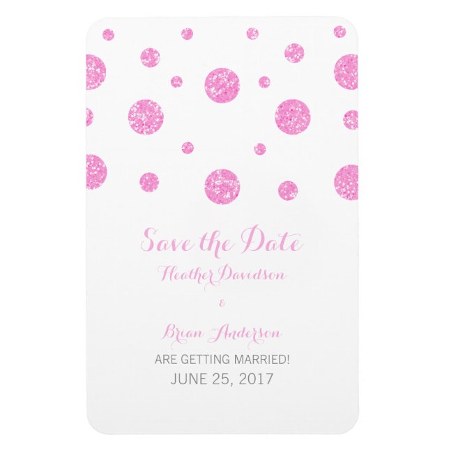 Pink Glitter Confetti Save the Date Magnet (Vertical)