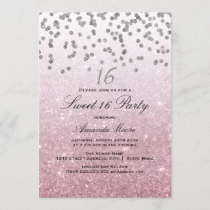 Pink Glitter Confetti Sweet 16 Invitation