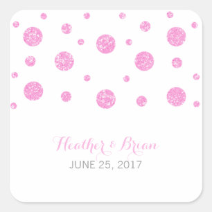 Pink Glitter Confetti Wedding Stickers