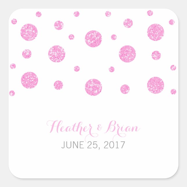 Pink Glitter Confetti Wedding Stickers (Front)