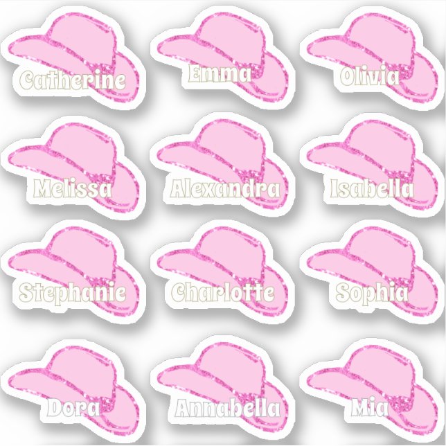 Pink Glitter Cowgirl Hat Girl Names (Front)