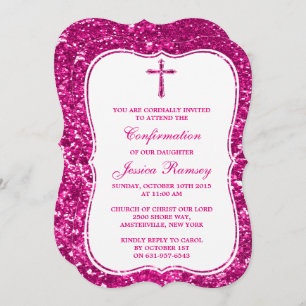Pink Glitter Cross Holy Communion Or Confirmation Invitation