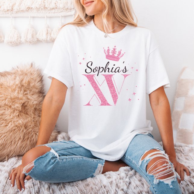 Pink Glitter Crown Mis Quince XV Quinceanera Party T-Shirt (Pink Glitter Crown Mis Quince XV Quinceanera Party T-Shirt)