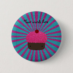 Pink glitter cupcake glitter sunburst 6 cm round badge