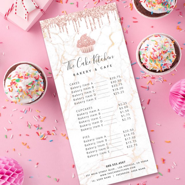 Pink Glitter Cupcake Marble Bakery Dessert Menu (Creator Uploaded)