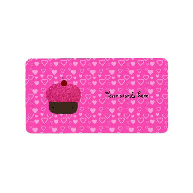 Pink glitter cupcake pink hearts label (Front)
