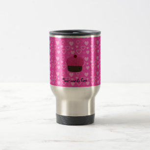 Pink glitter cupcake pink hearts travel mug