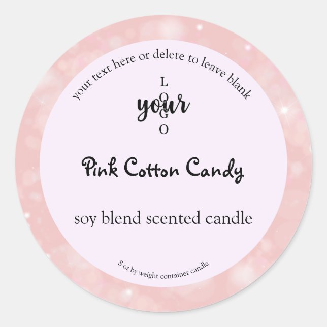 Pink Glitter Custom Container Candle Label (Front)