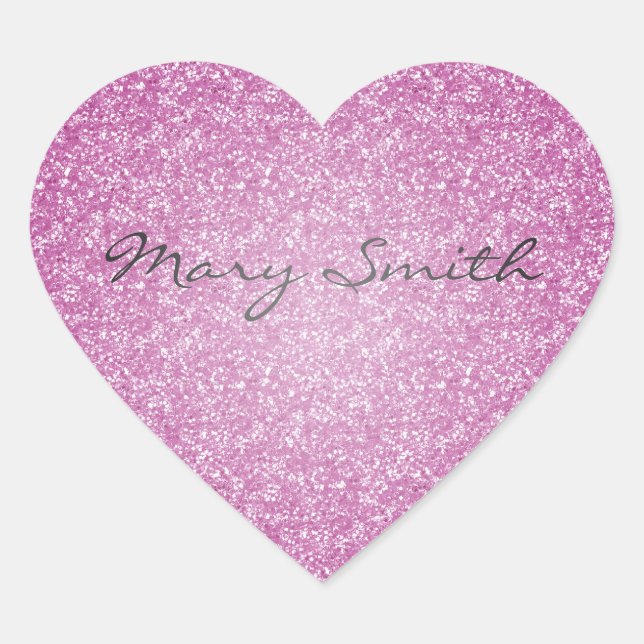 Pink Glitter Custom Name Heart Sticker (Front)