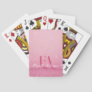 Pink Glitter – Custom Name & Initials Playing Cards