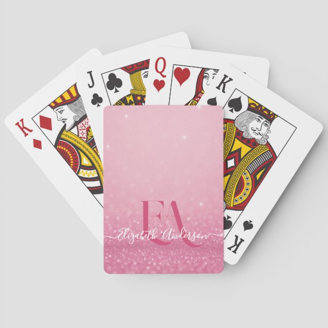 Pink Glitter – Custom Name & Initials Playing Cards (Back)