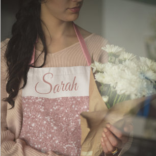 Pink Glitter Custom Name Kitchen Apron