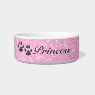 Pink Glitter Customised Small Dog Bowl